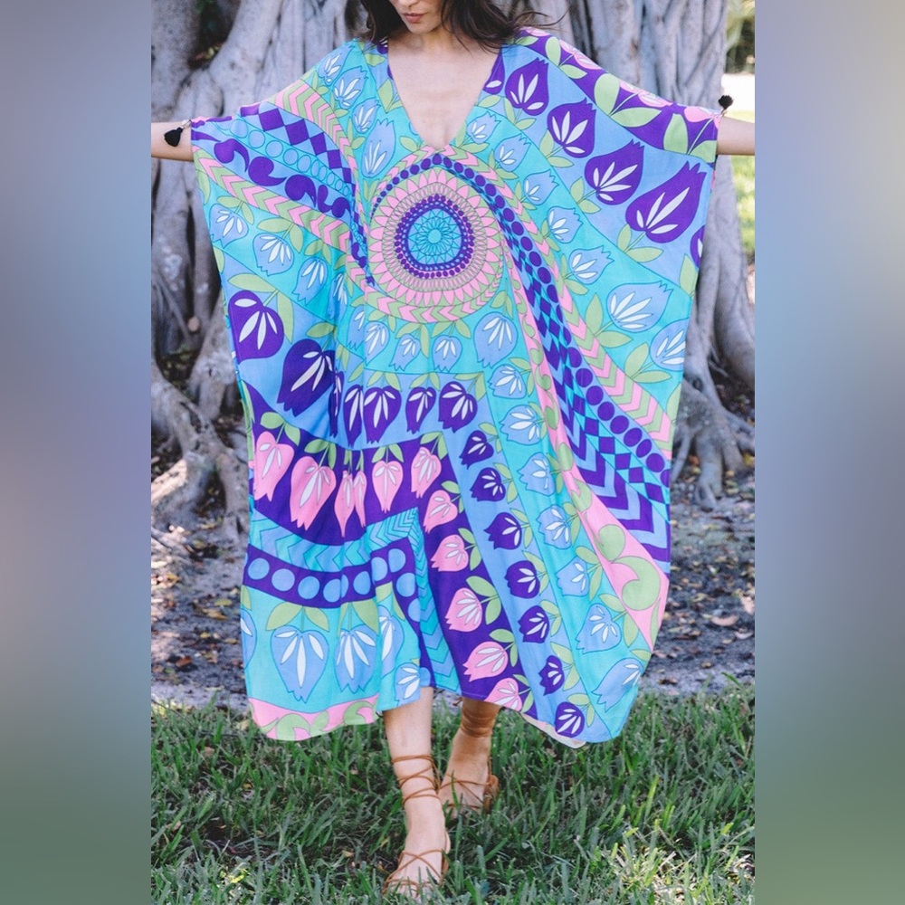 NWT Figue Eliza caftan pink purple and blue